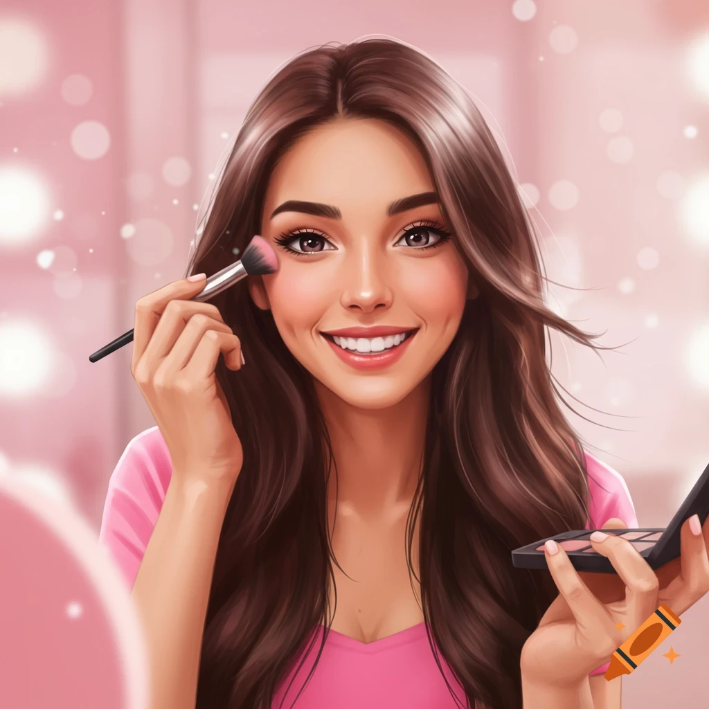 a smiling woman applying makeup