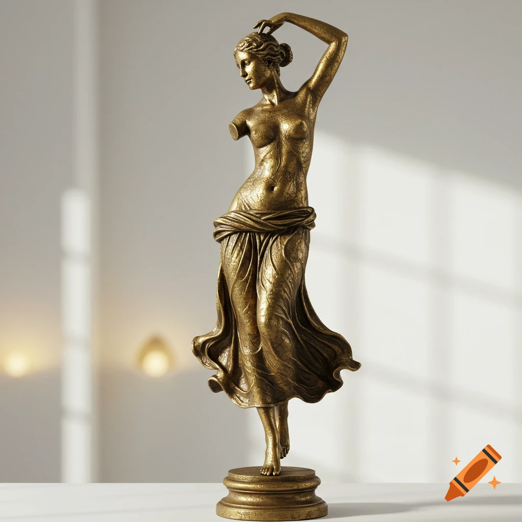 Bronze sculpture of a female figure draped in fabric