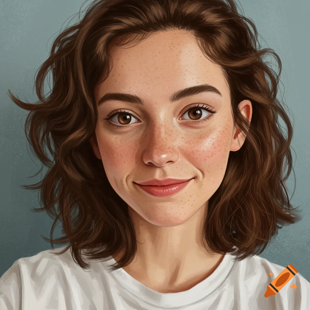Close-up of a brown-haired woman with freckles smiling slightly.