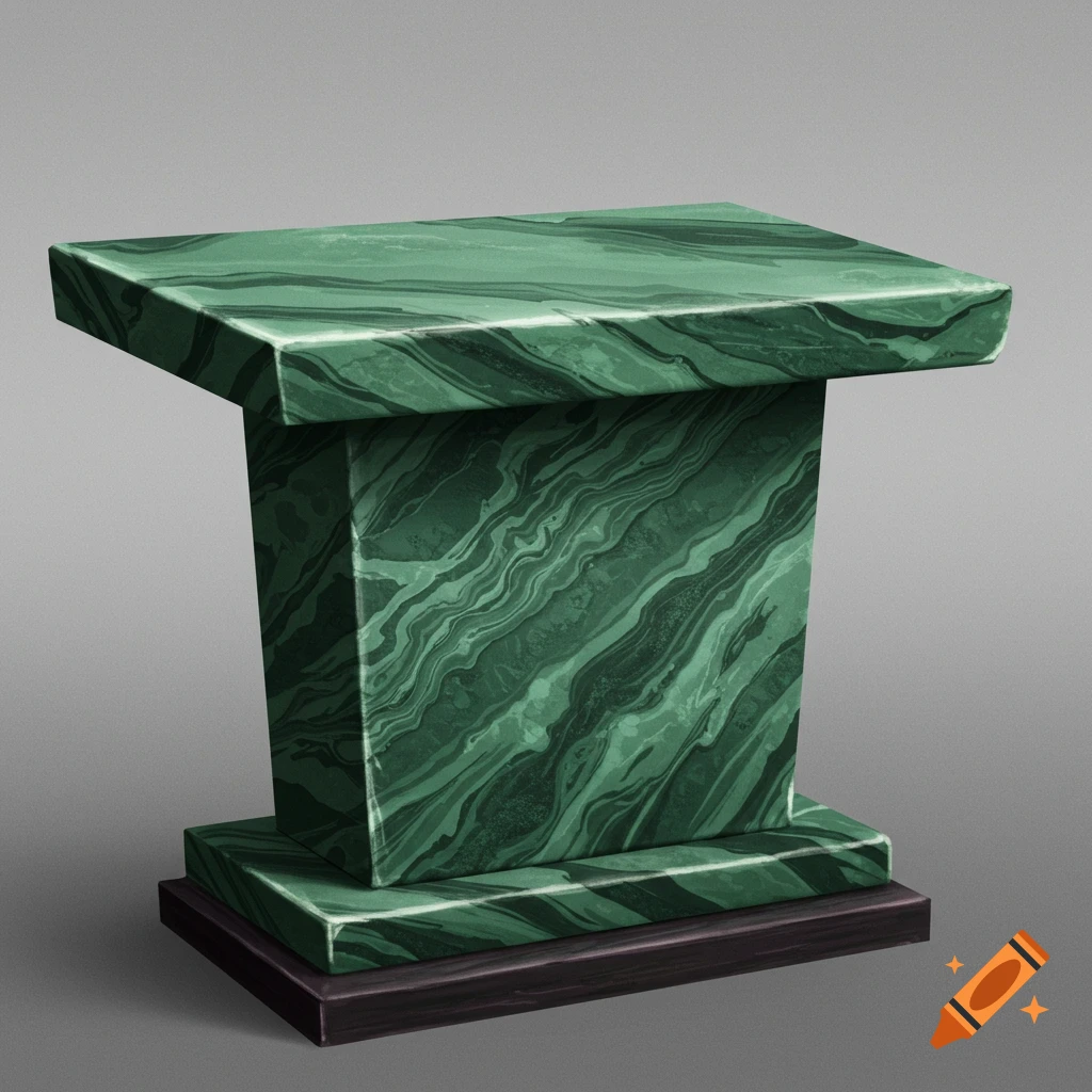 A green marbled pedestal on a dark base.