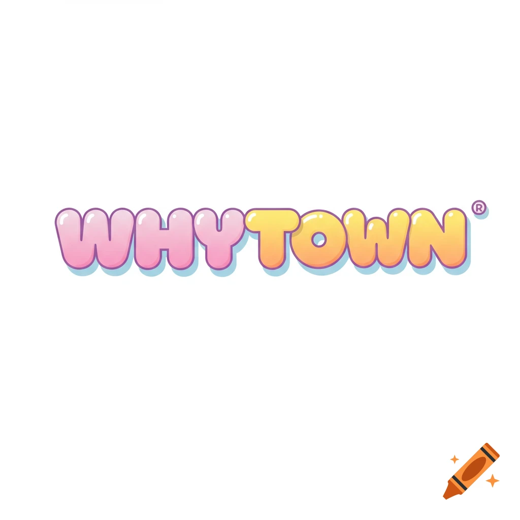A logo with the word WHYTOWN in colorful, gradient bubble letters.