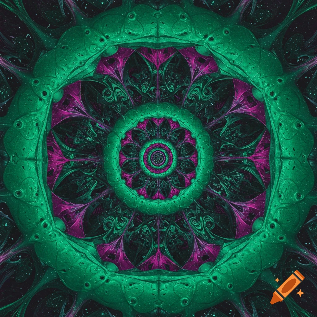 Abstract symmetrical pattern in green and purple
