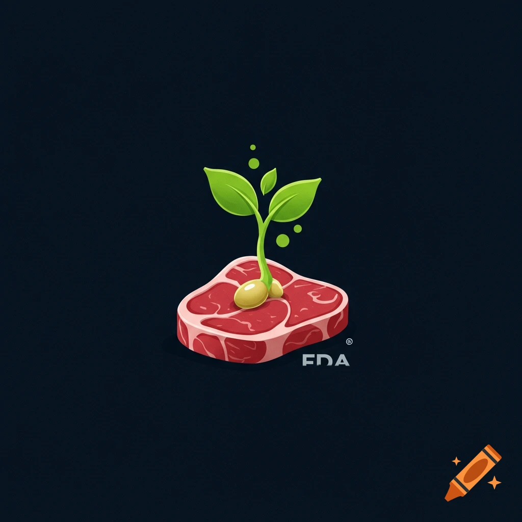 Logo of a plant seedling growing out of a piece of raw meat, with 'FDA' text below.