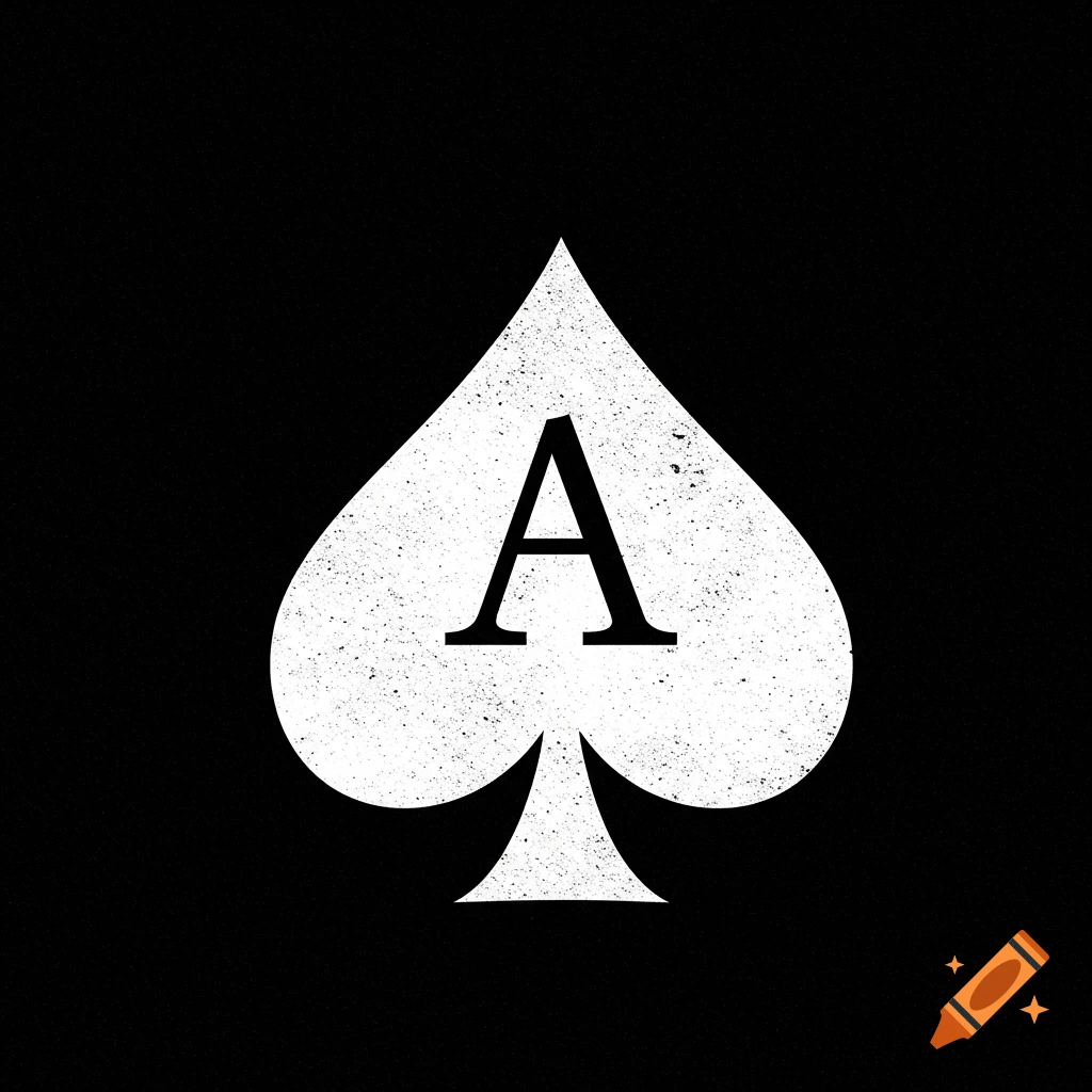 White Ace of Spades symbol with a capital A on a black background.