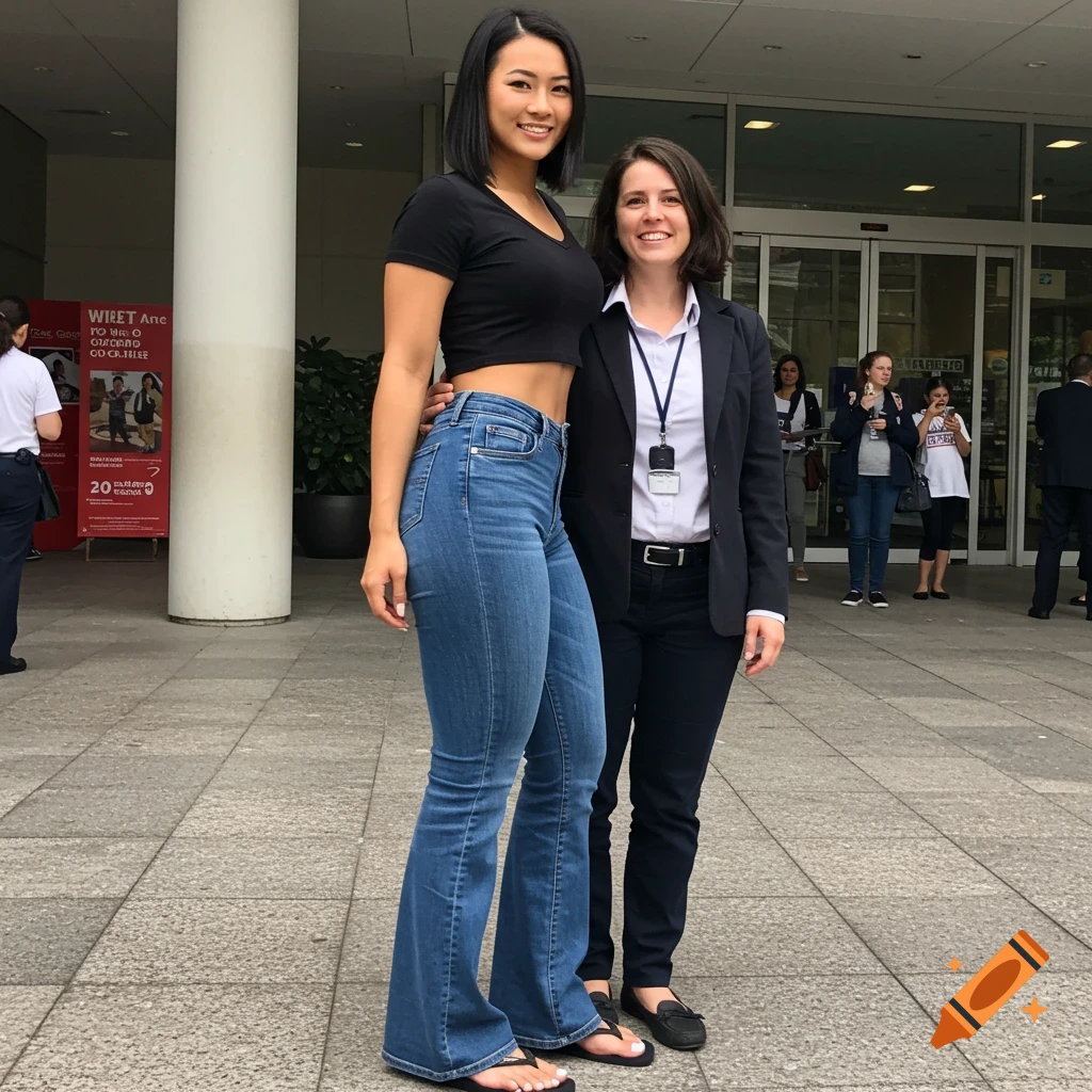 Southeast Asian model in cropped jersey and flared jeans on Craiyon