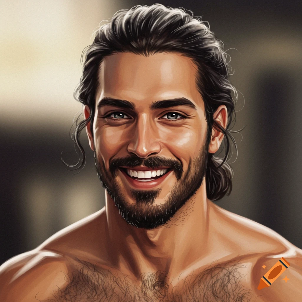 Portrait of a smiling man with beard and long dark hair.