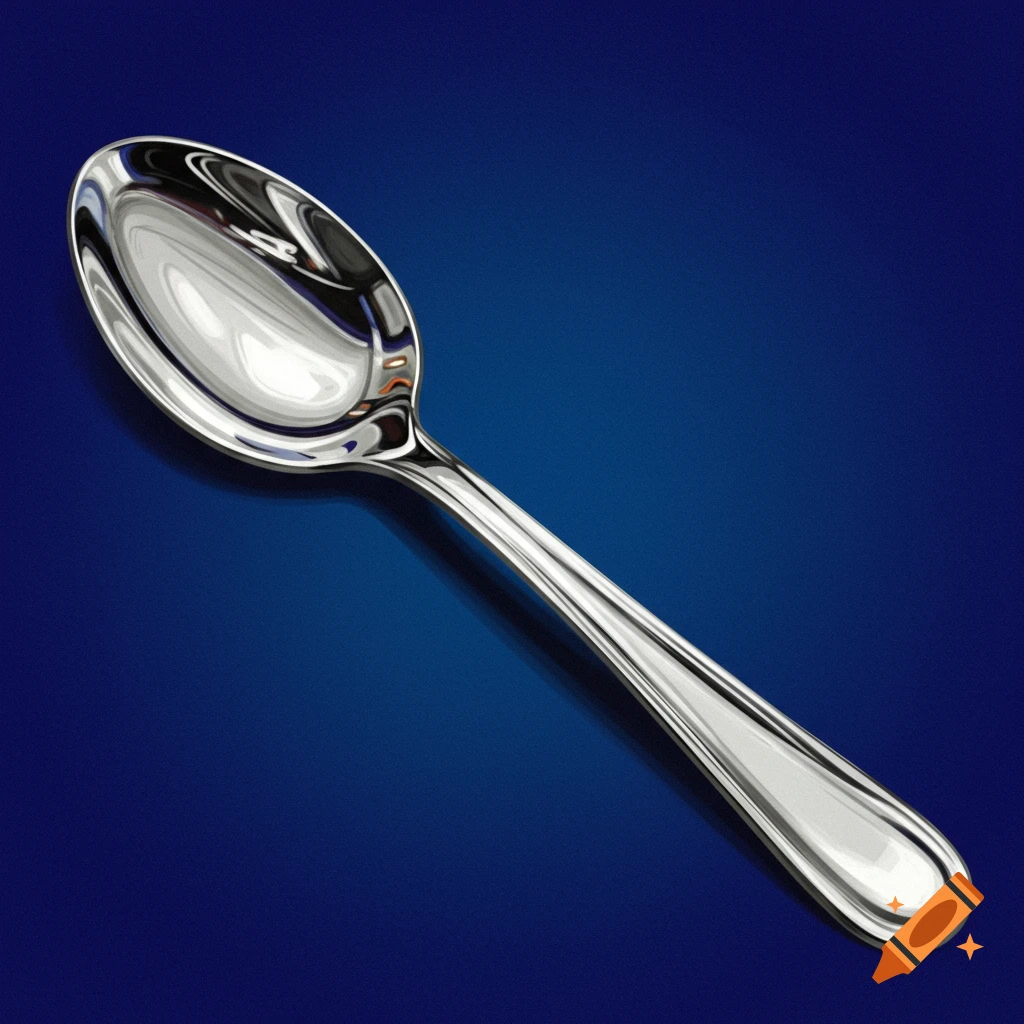 A shiny spoon on a blue background.