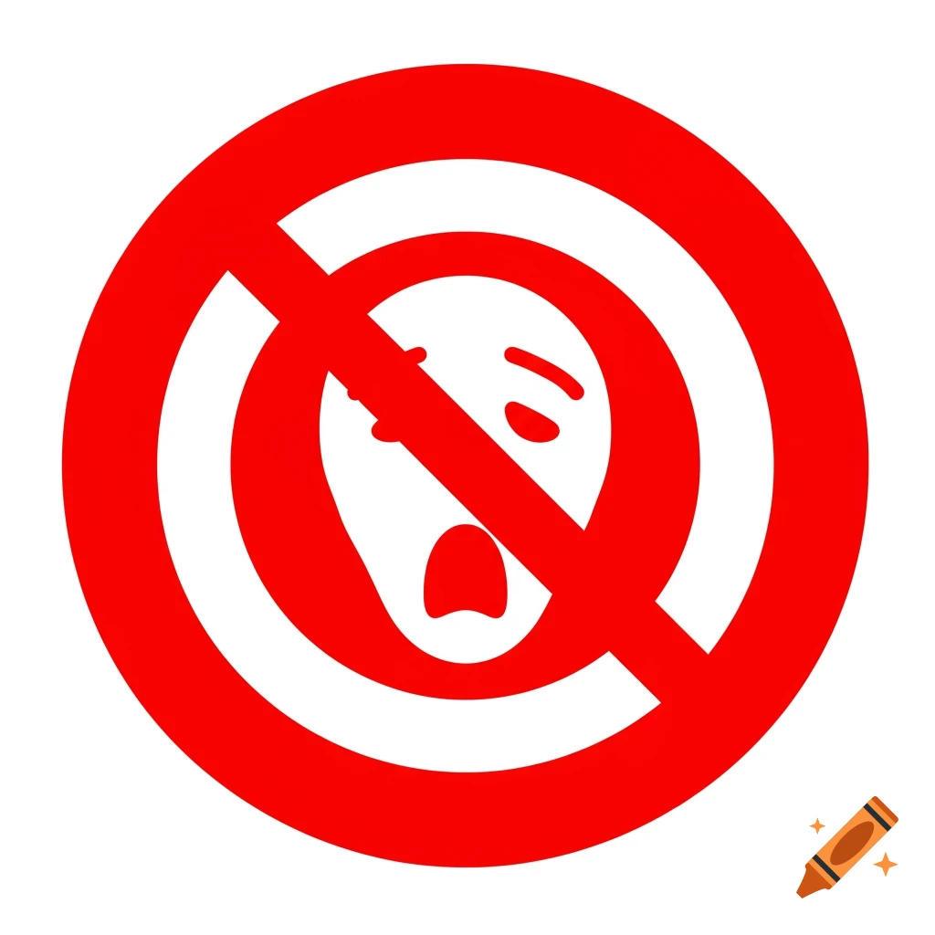 A red prohibition sign with a stylized fearful face inside.