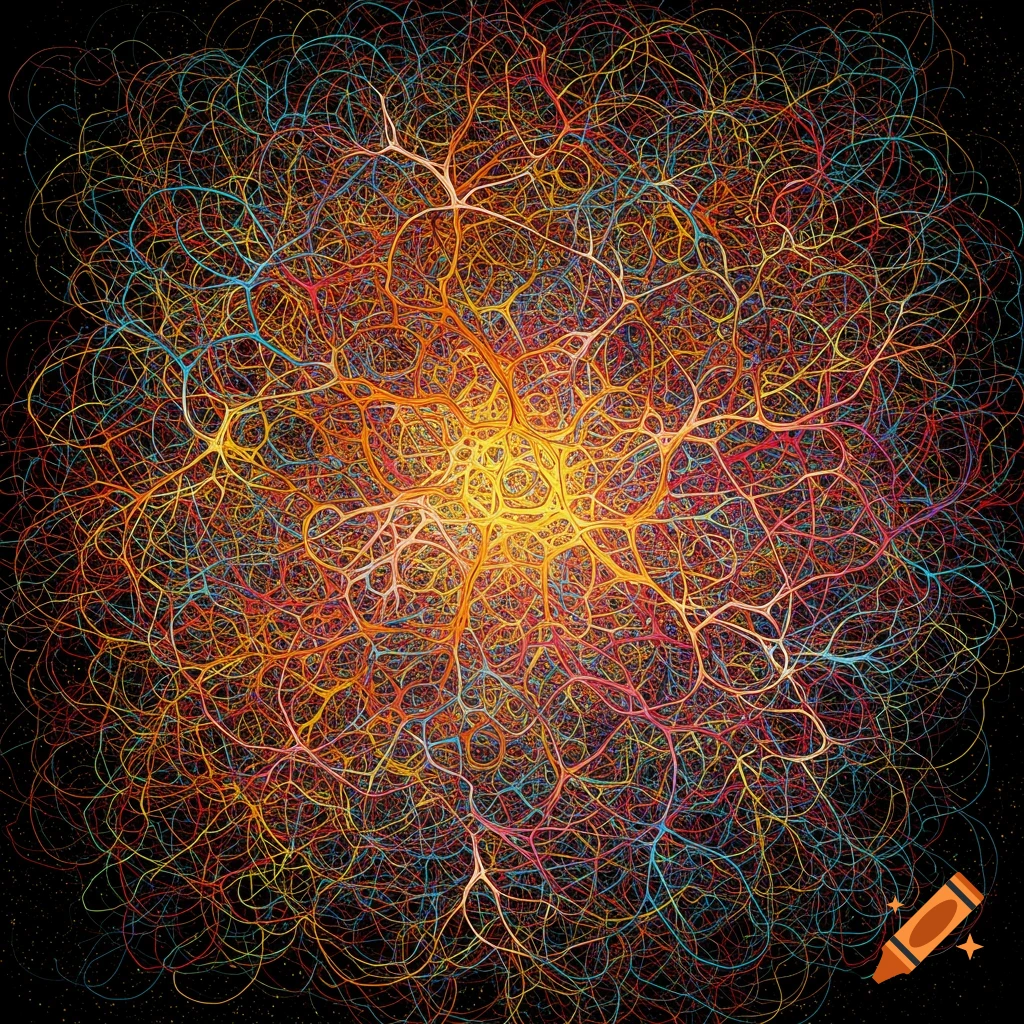 Abstract representation of colorful network lines on black