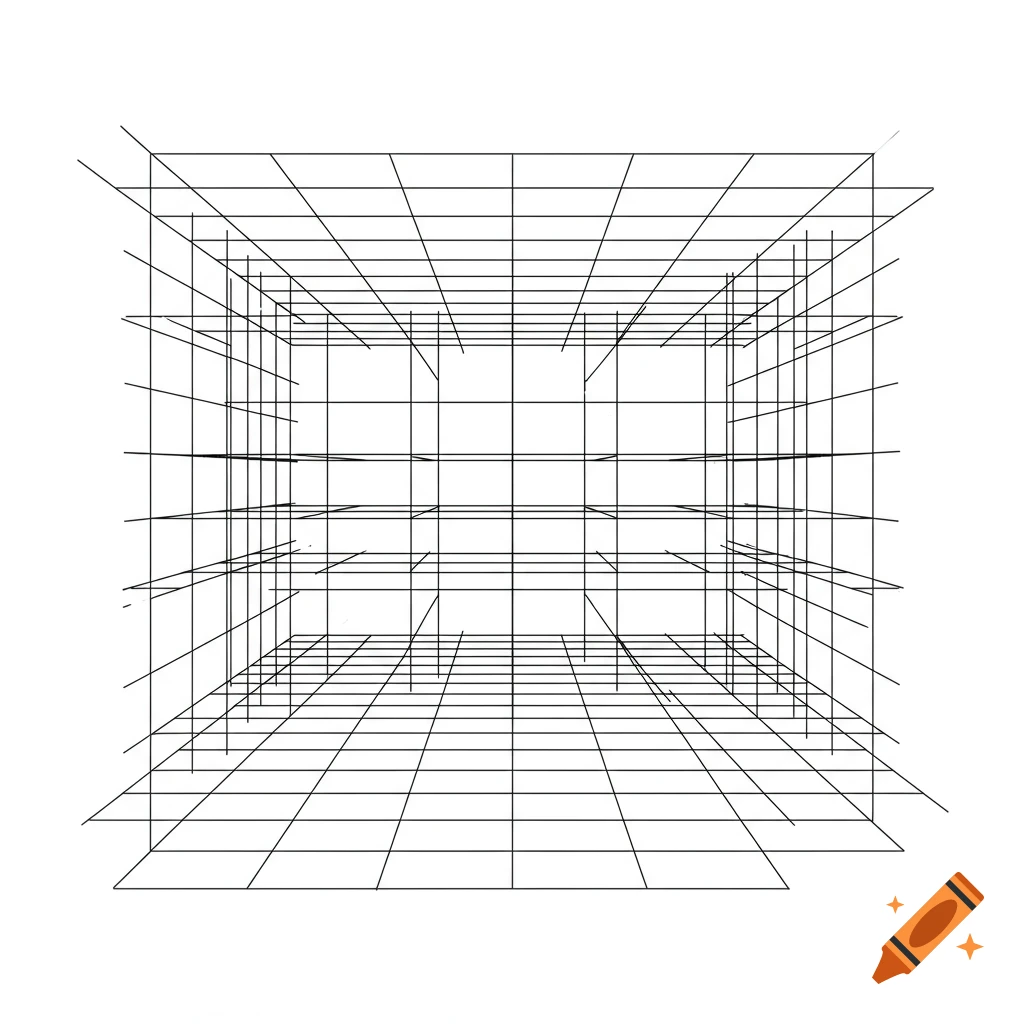 Black lines form a wireframe perspective grid against a white background.