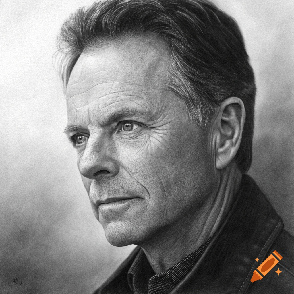 Charcoal portrait of a man in profile looking left.