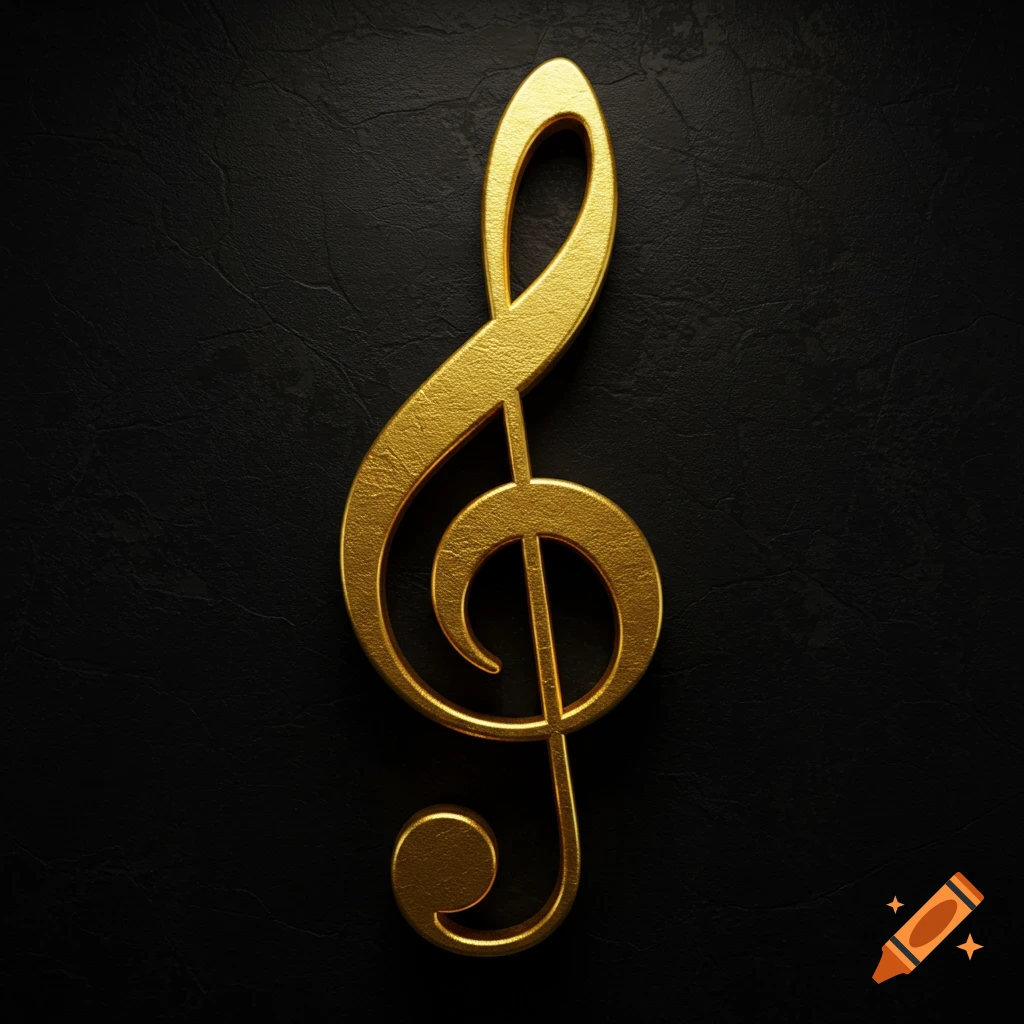 A golden treble clef on a dark textured background