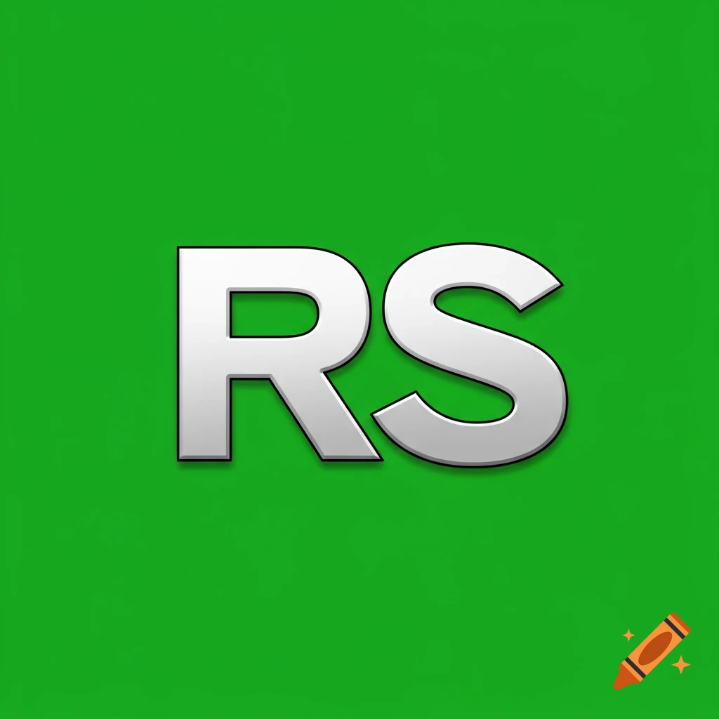 A metallic 3D RS logo on a green background.