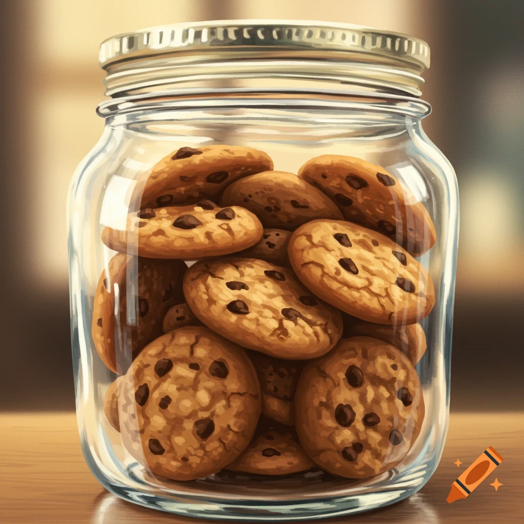 A jar filled with chocolate chip cookies