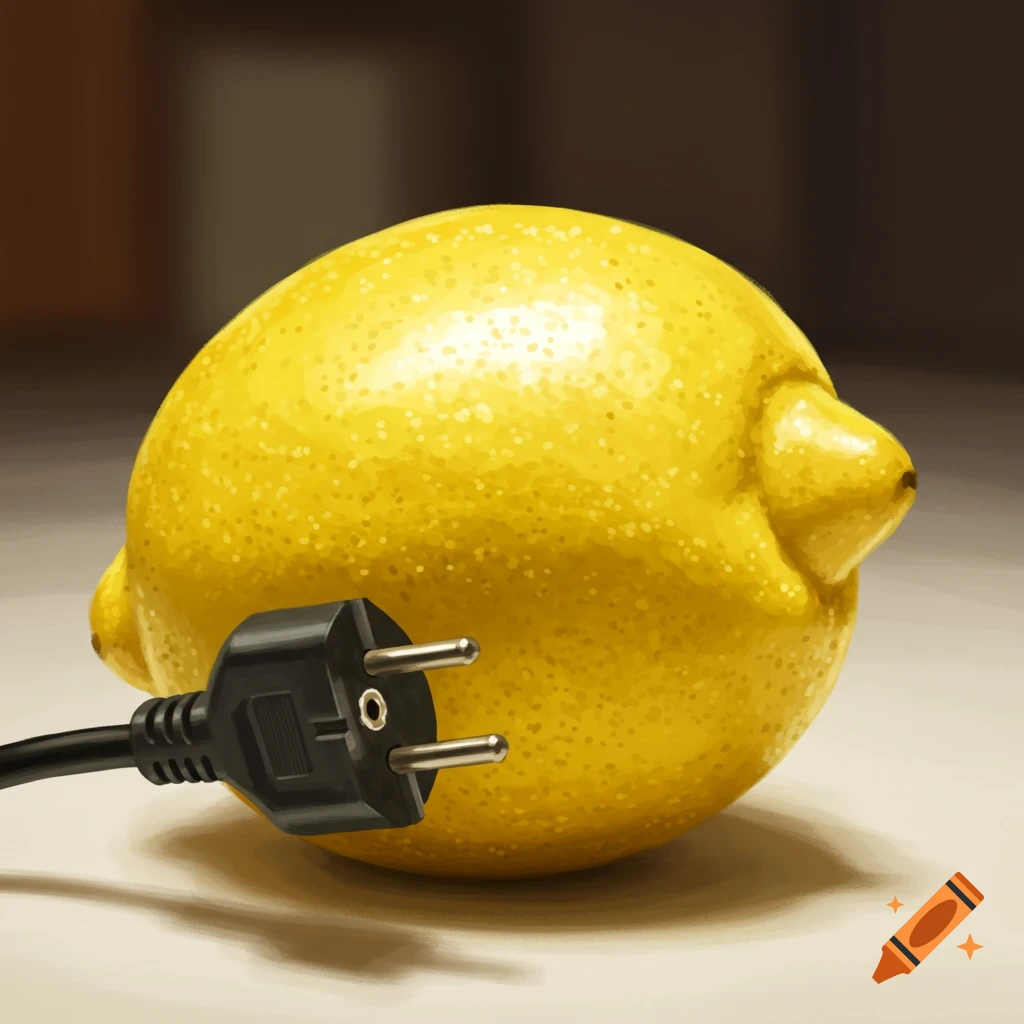 Lemon with an electrical plug.