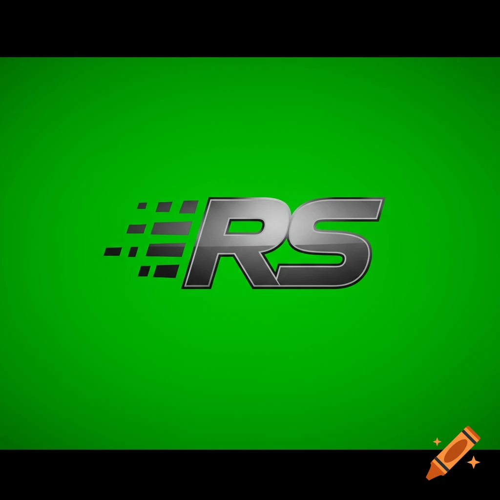 Stylized silver RS logo with pixelated effect on a bright green background.