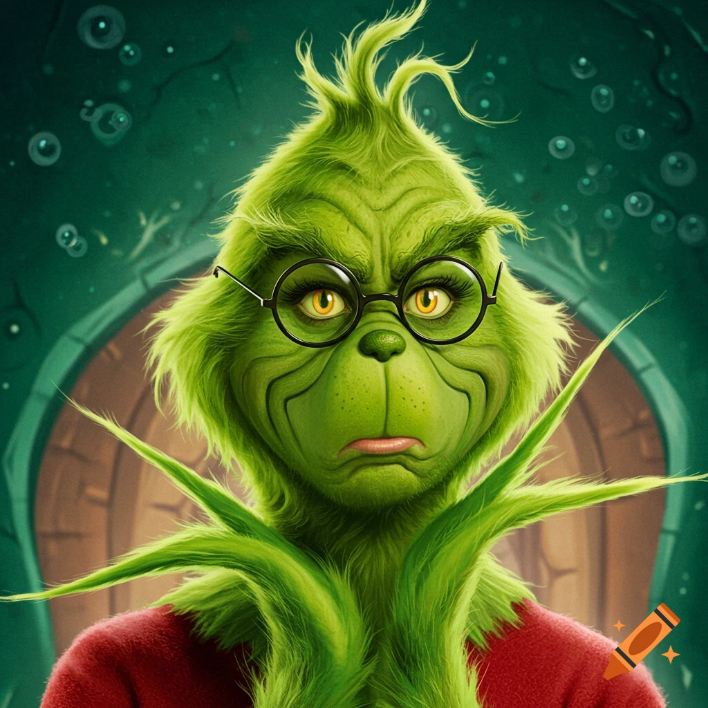 The Grinch is wearing round glasses.