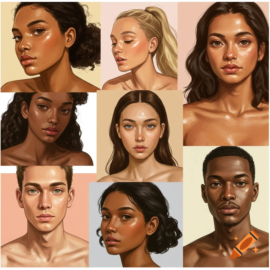 A grid of nine stylized portraits of diverse people.