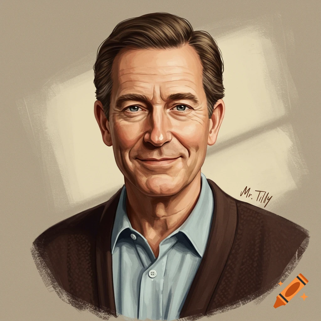 Portrait of a smiling man in a shirt and cardigan.