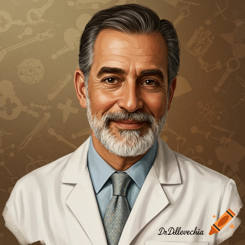 Dr. Dellevechia, a man in a lab coat with scientific background