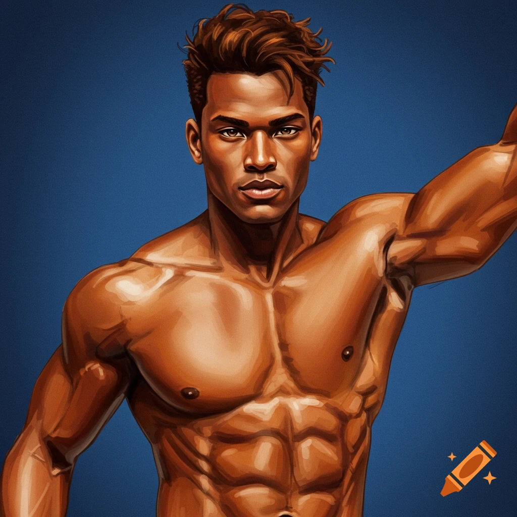 A muscular man with brown hair and tawny skin.