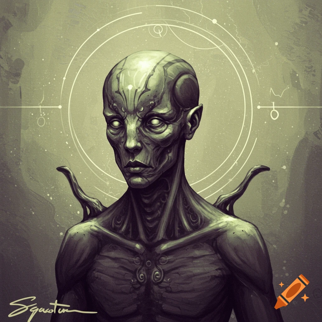 An alien-like figure in a surreal, otherworldly style.