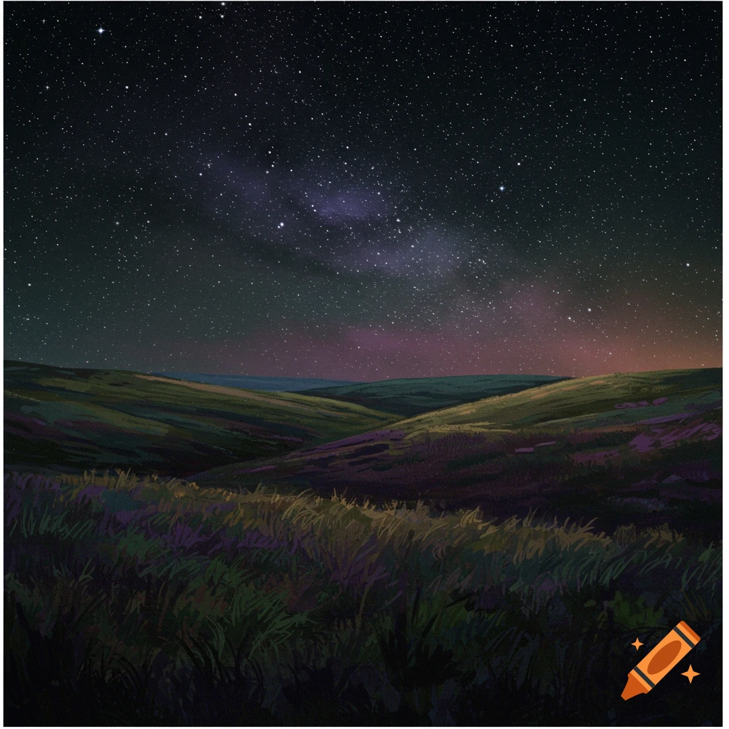 Hills under a starry night sky