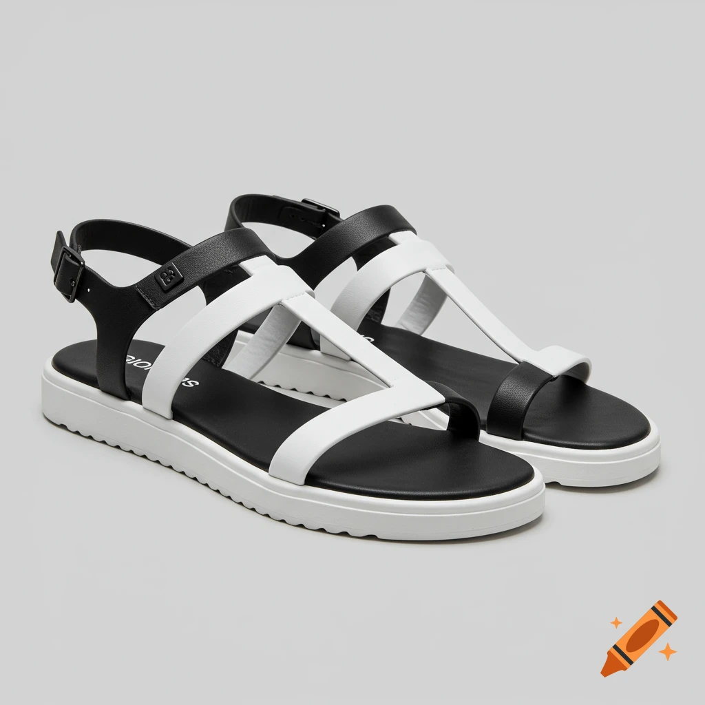 A pair of black and white sandals