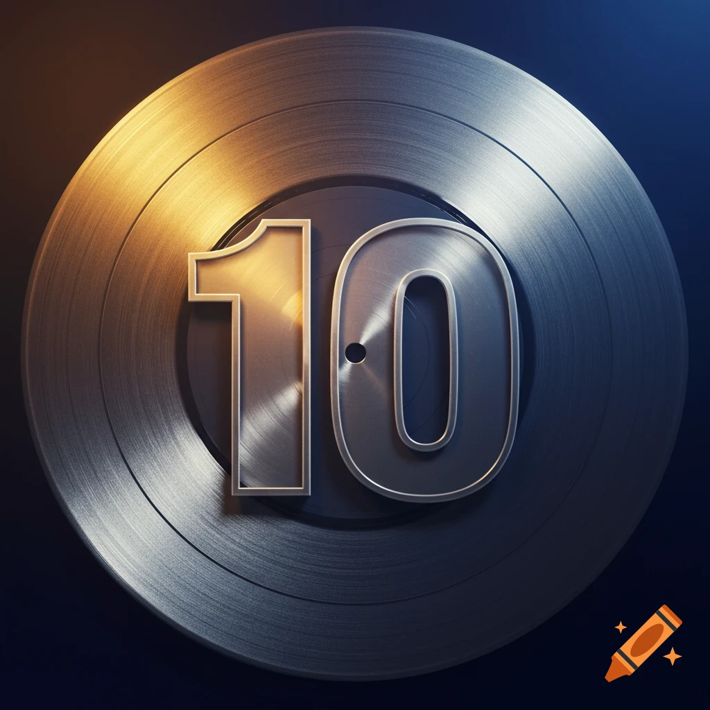 Metallic vinyl record with large metallic number 10 on it