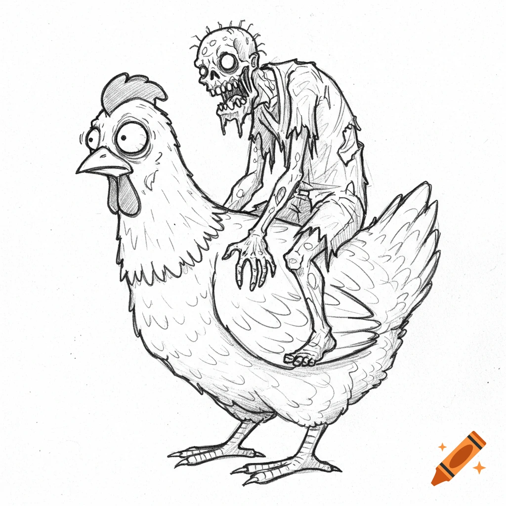 Drawing outline of a zombie riding a chicken