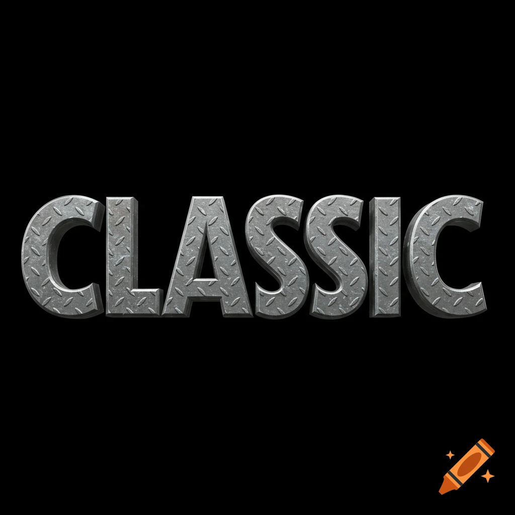 The word CLASSIC rendered in 3D with a metal diamond plate texture.