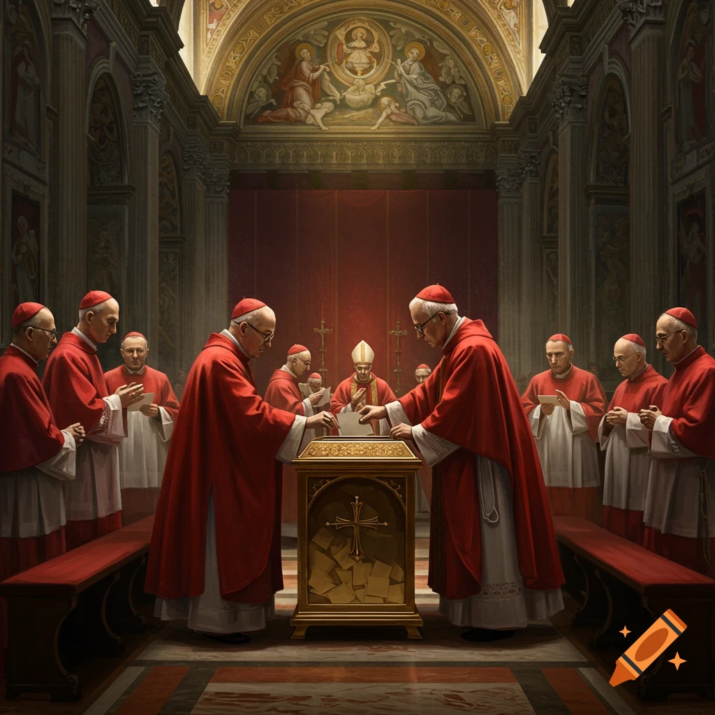 Cardinals voting in a church conclave.
