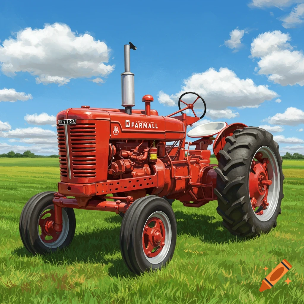 Red Air Line Tractor A red tractor with a bush hog attachment is in a grassy field under a ...