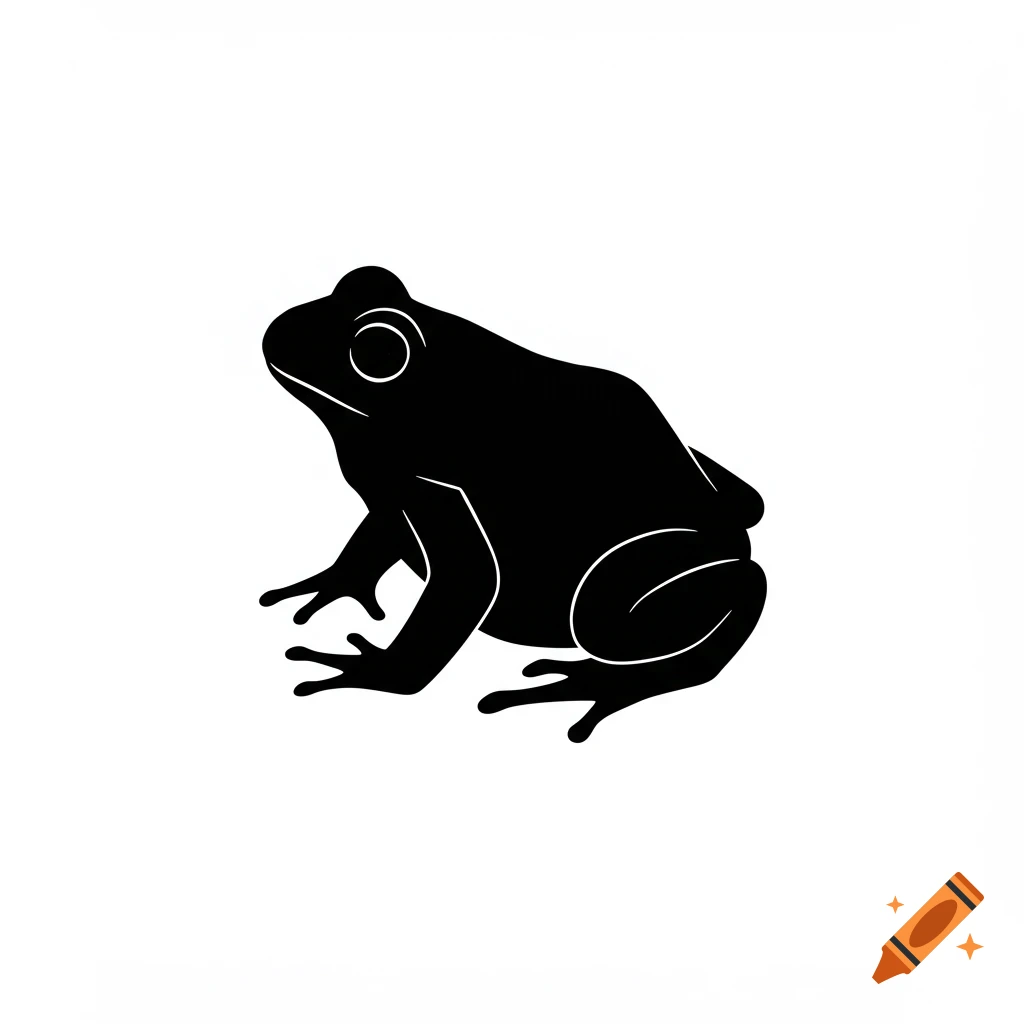 Simple black silhouette of a frog on a white background