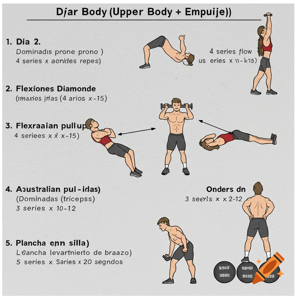 Exercise routine table Day 1: Upper Body on Craiyon