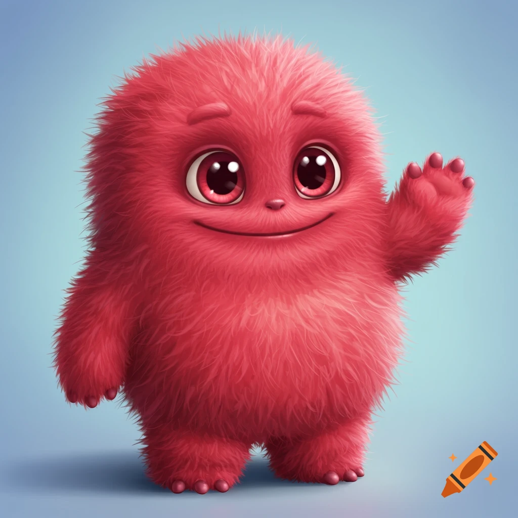 A cute little red furry monster waving