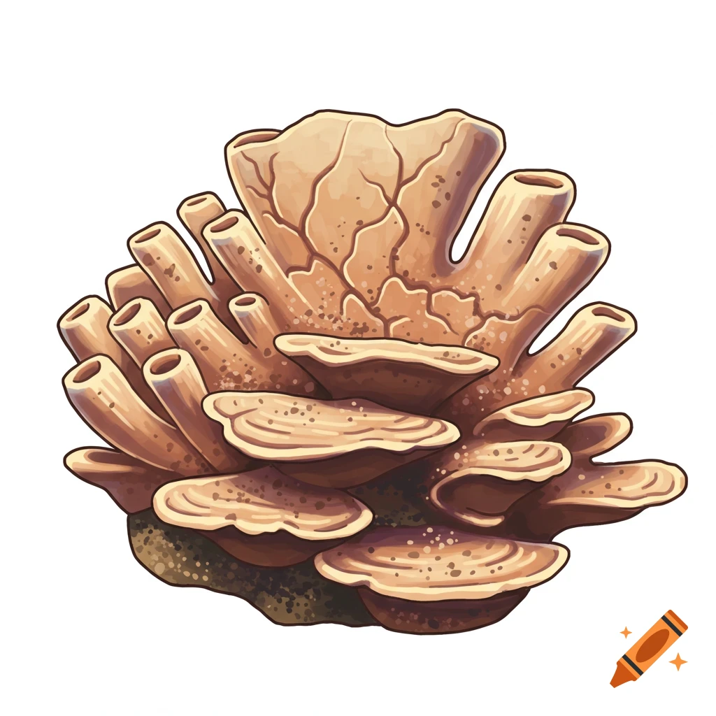 A cartoon illustration of pale, unhealthy-looking coral partially covered in sediment.