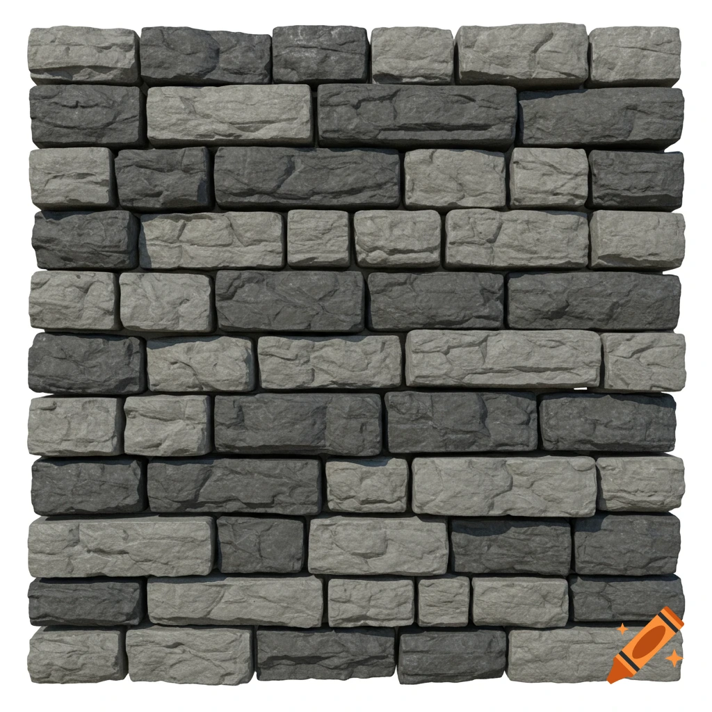 Close-up texture of a wall with light and dark gray rectangular stones and gaps.