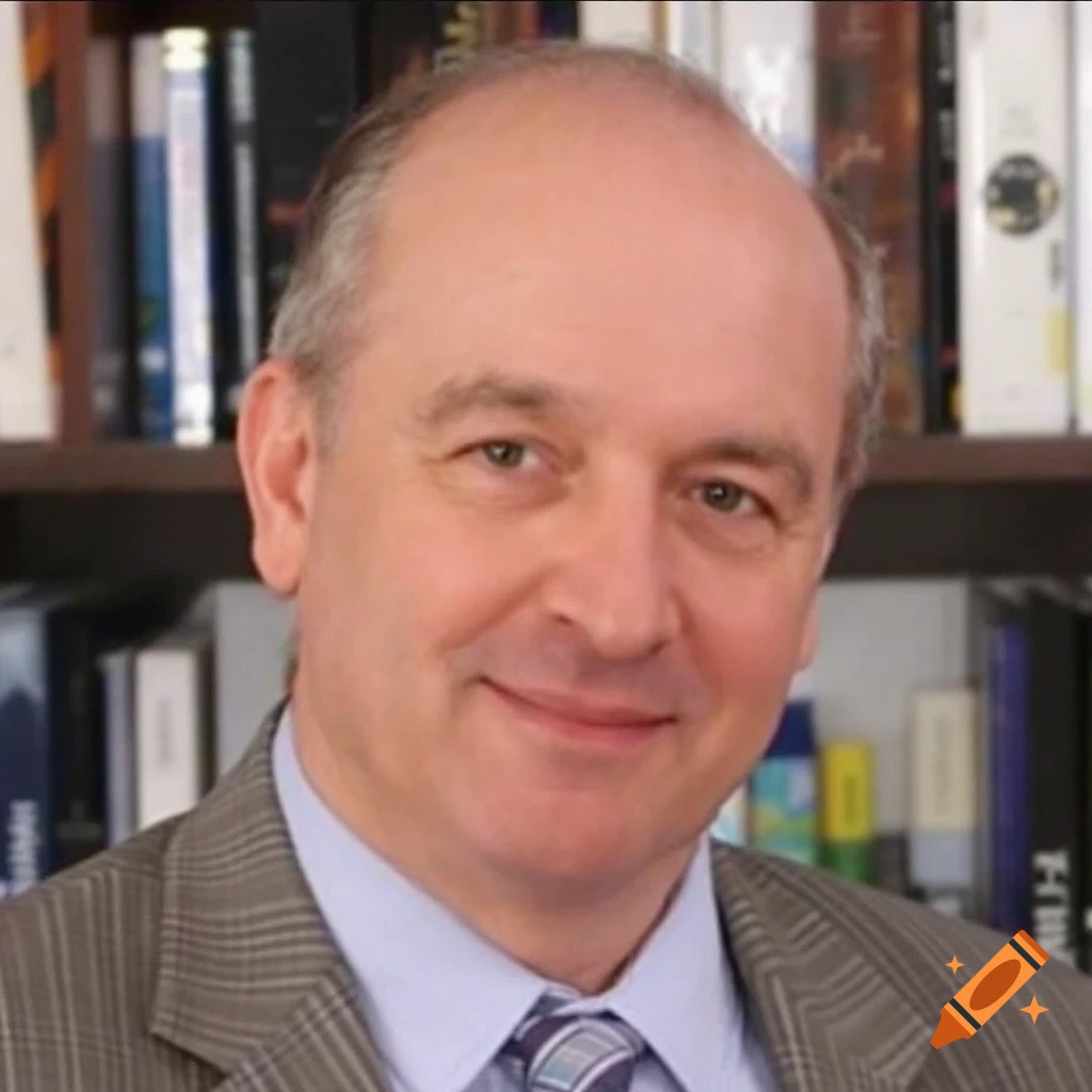 A man in a suit and tie smiling in front of a bookshelf.