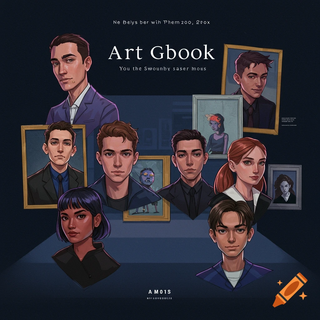Multiple stylized portraits of young people in frames with text overlay.