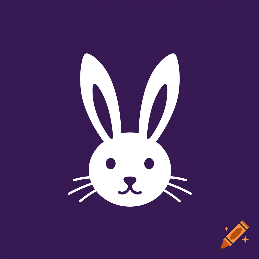 Simple white bunny head icon on a purple background.