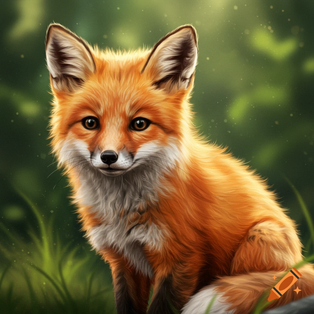 A young fox sitting in grass