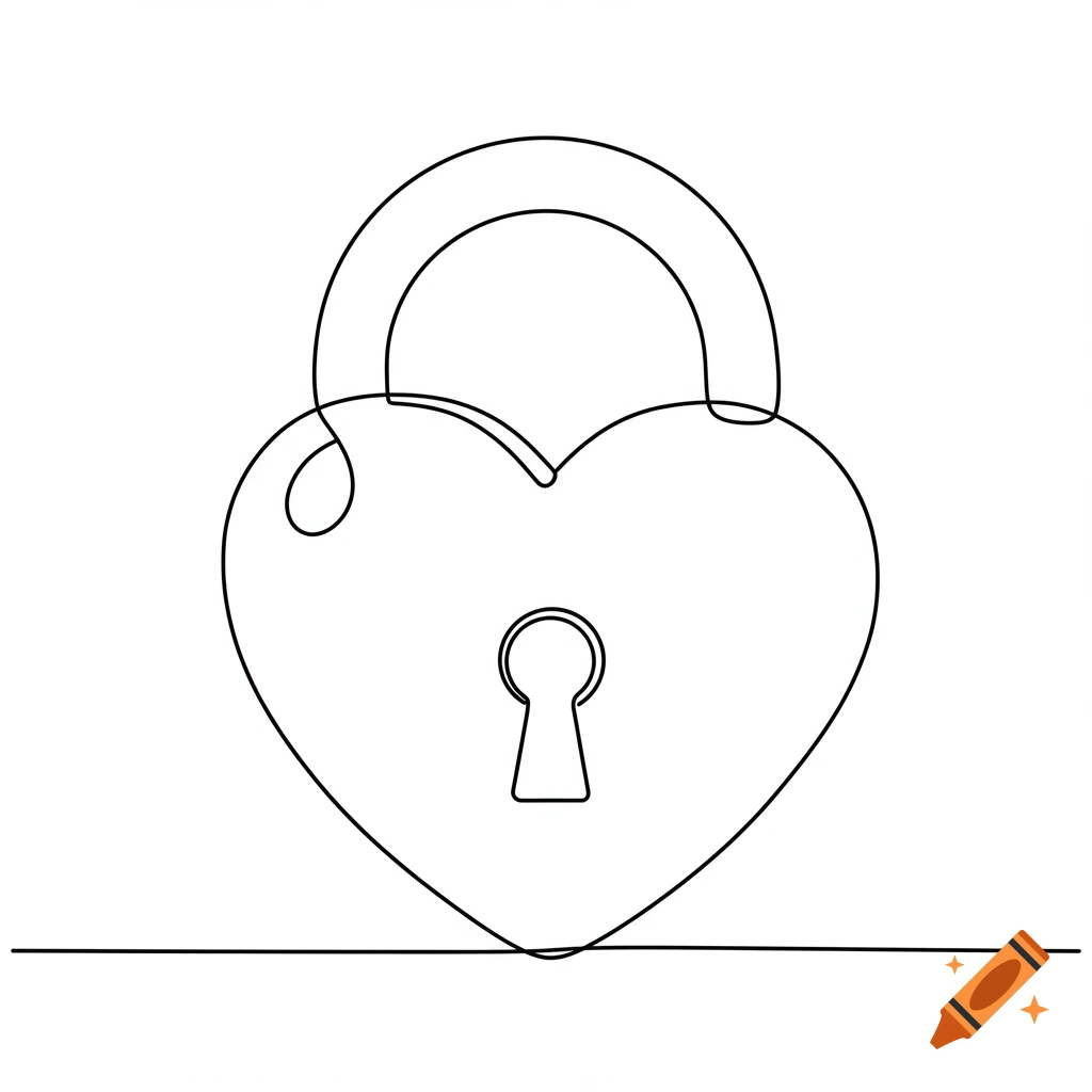 A single line drawing of a heart-shaped padlock.