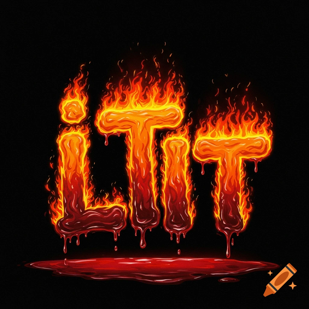 The words 'iT Lit' are formed from fire and dripping blood on a black background.