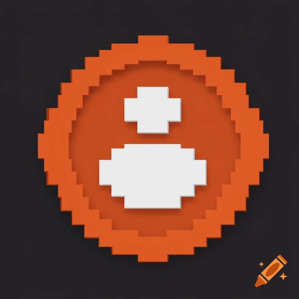 Pixel art person icon in orange and white on a dark background.