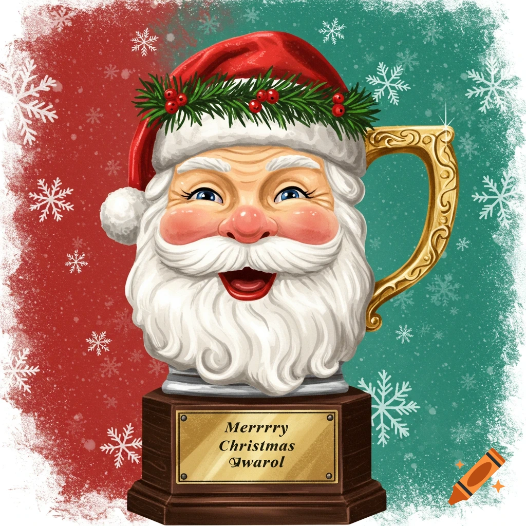 A trophy featuring Santa Claus's head as the mug portion.