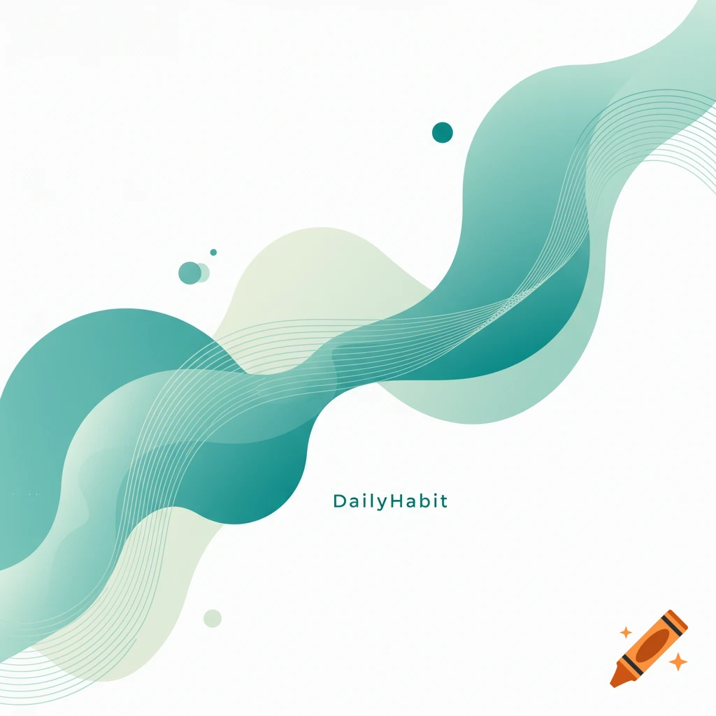 Abstract illustration with flowing teal and green gradient shapes and lines on a white background, with the text "DailyHabit".