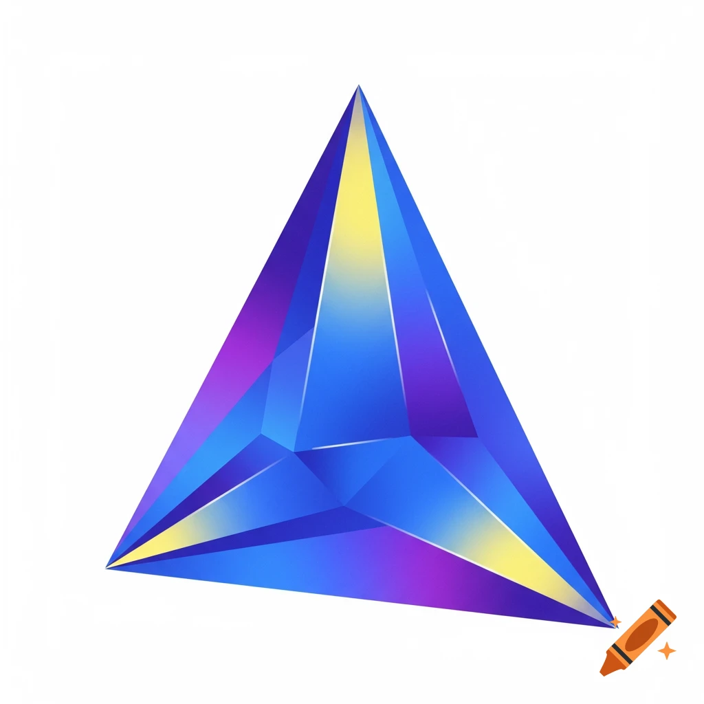 A colorful faceted geometric shape on a white background.