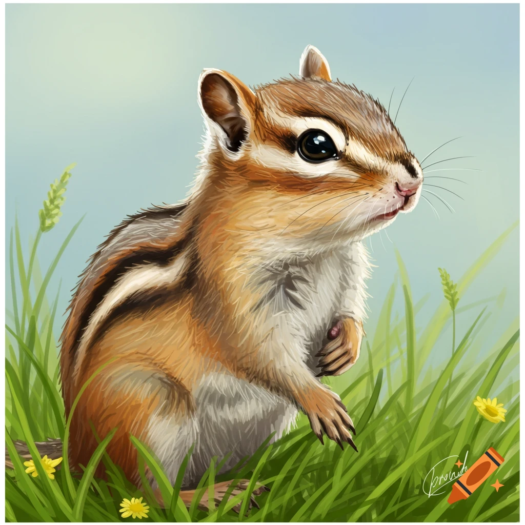 A chipmunk sitting in grass