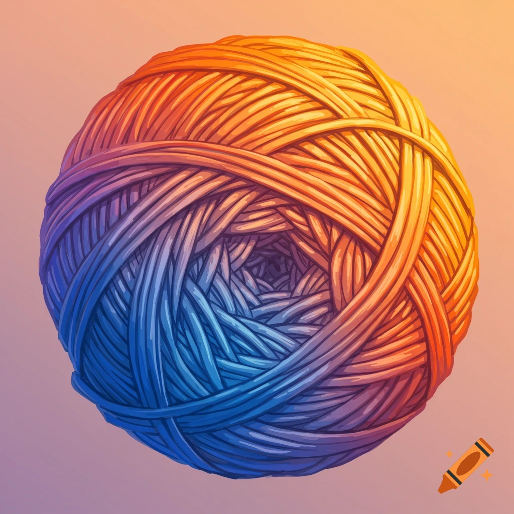 A colorful ball of yarn.